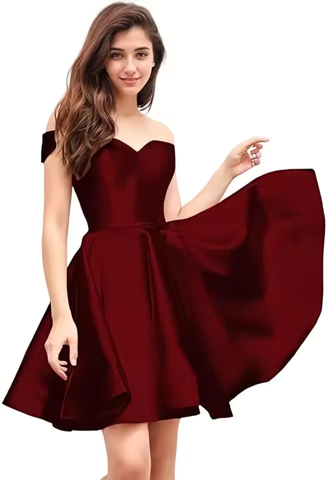 Off Shoulder Homecoming Satin Sweetheart Cocktail Party Prom Short Gown