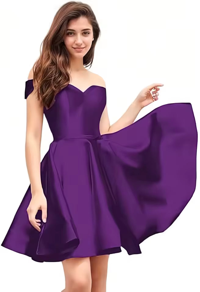 Off Shoulder Homecoming Satin Sweetheart Cocktail Party Prom Short Gown