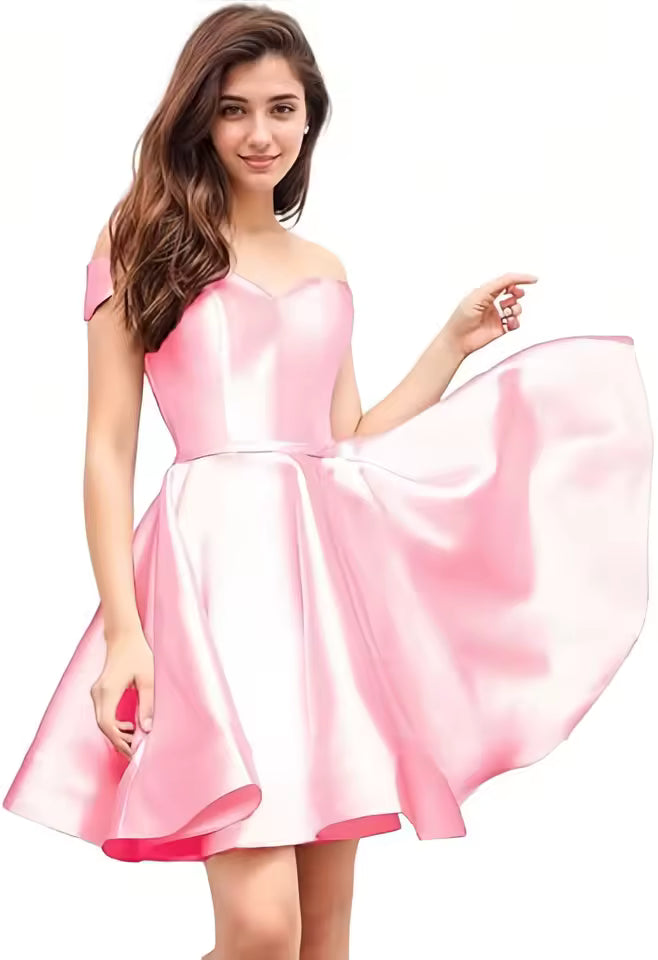 Off Shoulder Homecoming Satin Sweetheart Cocktail Party Prom Short Gown