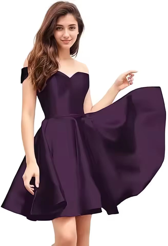 Off Shoulder Homecoming Satin Sweetheart Cocktail Party Prom Short Gown