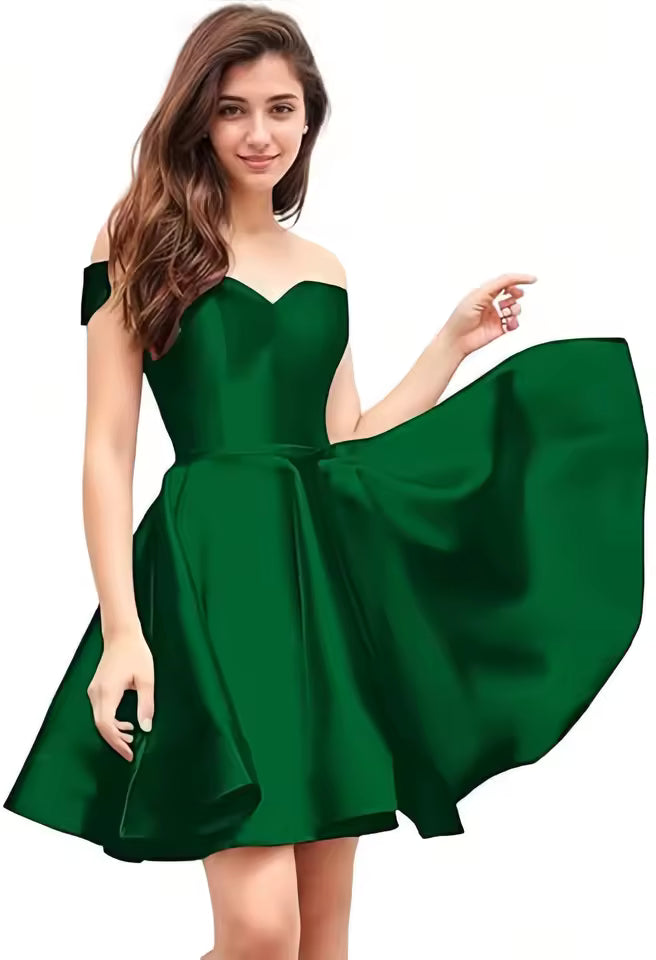 Off Shoulder Homecoming Satin Sweetheart Cocktail Party Prom Short Gown
