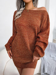 Off Shoulder Knitted Lantern Sleeve Casual Loose Pullover Mini Sweeter Dress