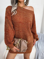 Off Shoulder Knitted Lantern Sleeve Casual Loose Pullover Mini Sweeter Dress