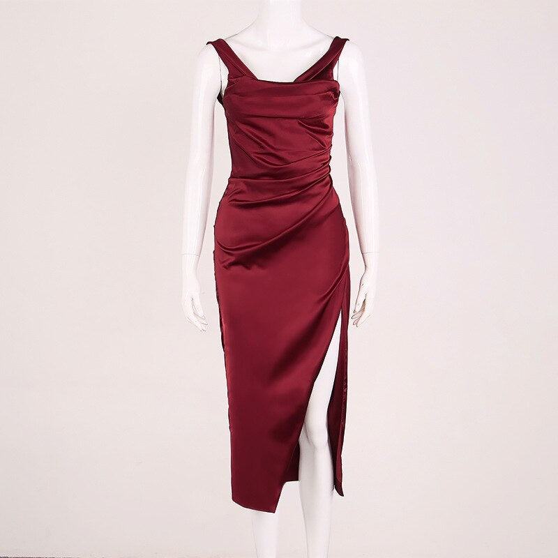 Off Shoulder Ruched Split Evening Party Club Dresses