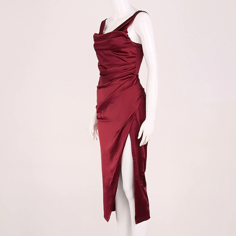 Off Shoulder Ruched Split Evening Party Club Dresses