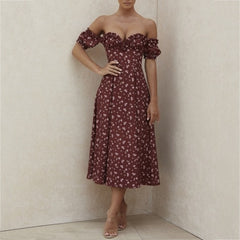 Off Shoulder Ruffles Backless Split Long Maxi Dress