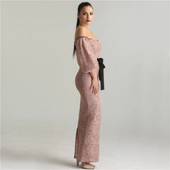 Off Shoulder Half Sleeves Evening Dresses