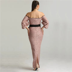 Off Shoulder Half Sleeves Evening Dresses
