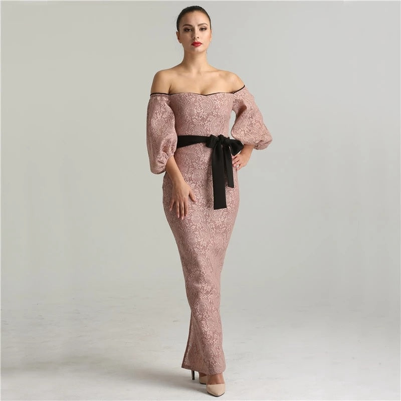 Off Shoulder Half Sleeves Evening Dresses
