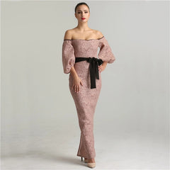 Off Shoulder Half Sleeves Evening Dresses