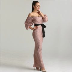 Off Shoulder Half Sleeves Evening Dresses