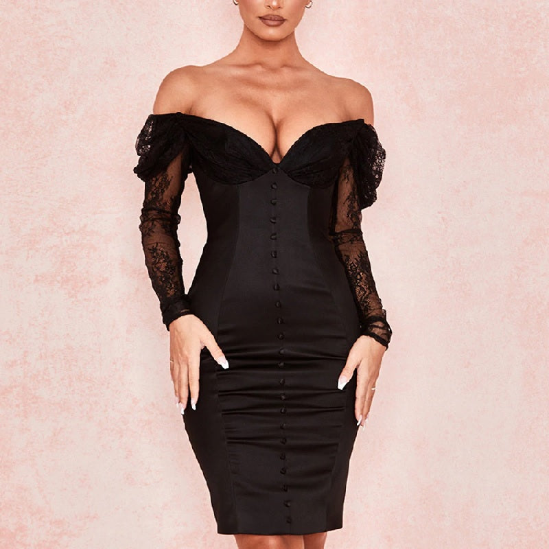 Off-Shoulder Lace Elegant Runway Bodycon Party Dress