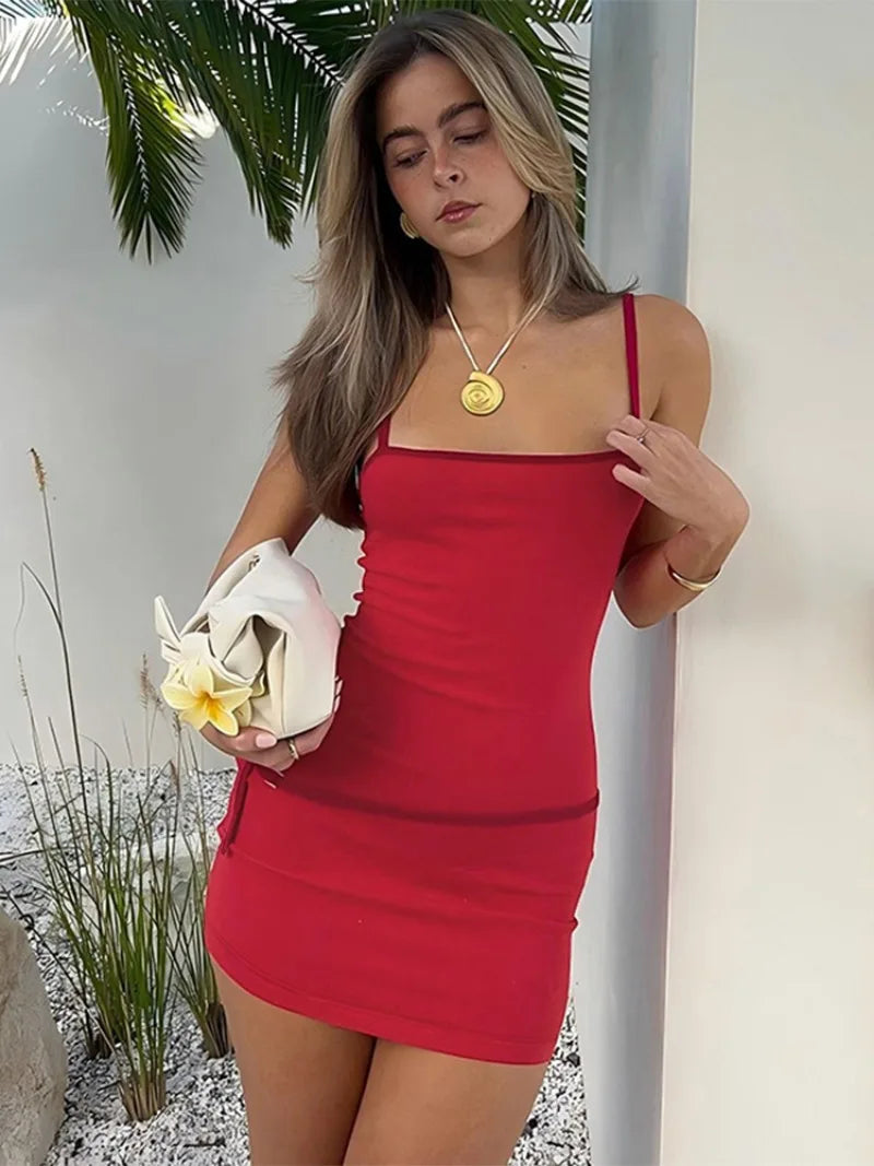 Spaghetti Strap Patchwork High Waist Vacation Party Belt Bodycon Sheath Dress
