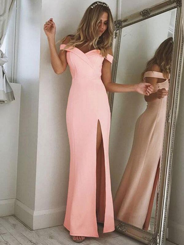 Off Shoulder Split Long Prom Maxi Dress