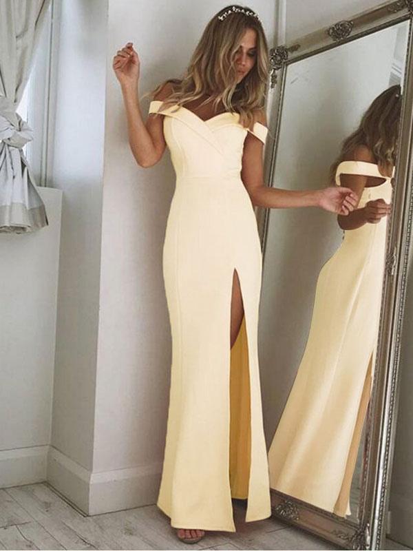Off Shoulder Split Long Prom Maxi Dress