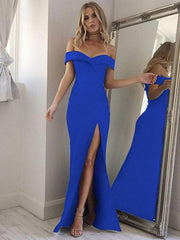 Off Shoulder Split Long Prom Maxi Dress