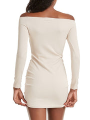 Elegant Off-The-Shoulder Drawstring Short Beach Dress