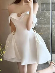 Off The Shoulder Waist-Cinching Sleeveless Folds Gold Pin Design A-line Evening Party Gowns