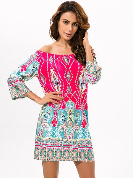 Off-shoulder Print Mini Dress