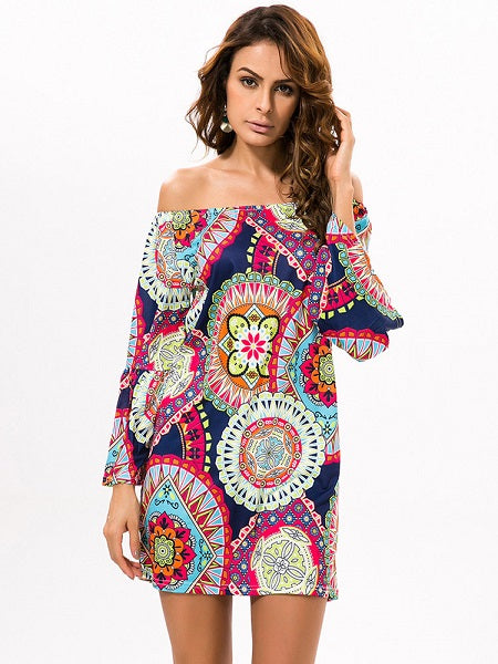 Off-shoulder Print Mini Dress