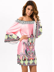 Off-shoulder Print Mini Dress