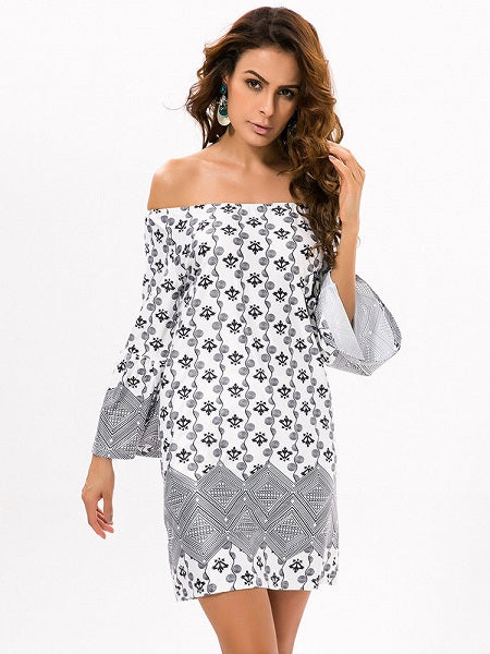 Off-shoulder Print Mini Dress