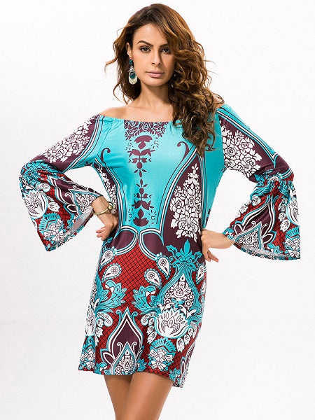 Off-shoulder Print Mini Dress