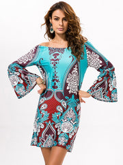 Off-shoulder Print Mini Dress