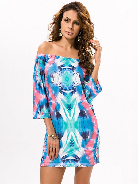 Off-shoulder Print Mini Dress