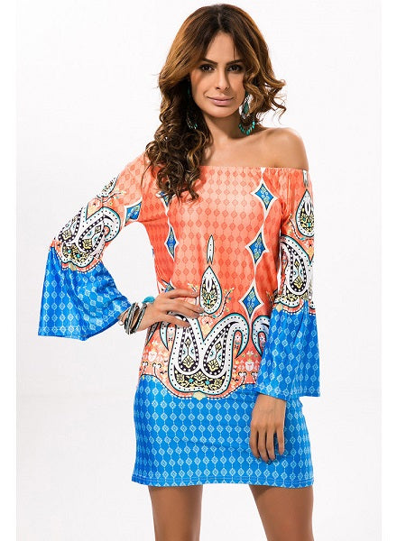 Off-shoulder Print Mini Dress