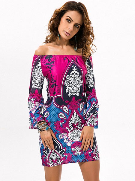 Off-shoulder Print Mini Dress