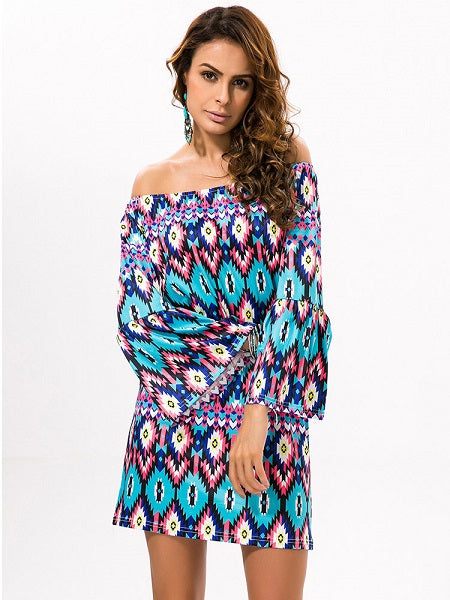 Off-shoulder Print Mini Dress