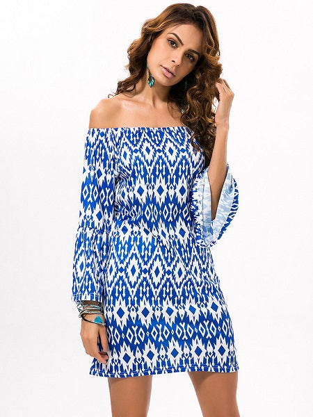 Off-shoulder Print Mini Dress