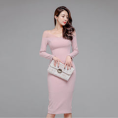 Backless V-Neck Full Sleeve Office Ladies Vestidos Slim Party Dress