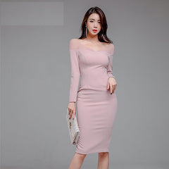 Backless V-Neck Full Sleeve Office Ladies Vestidos Slim Party Dress