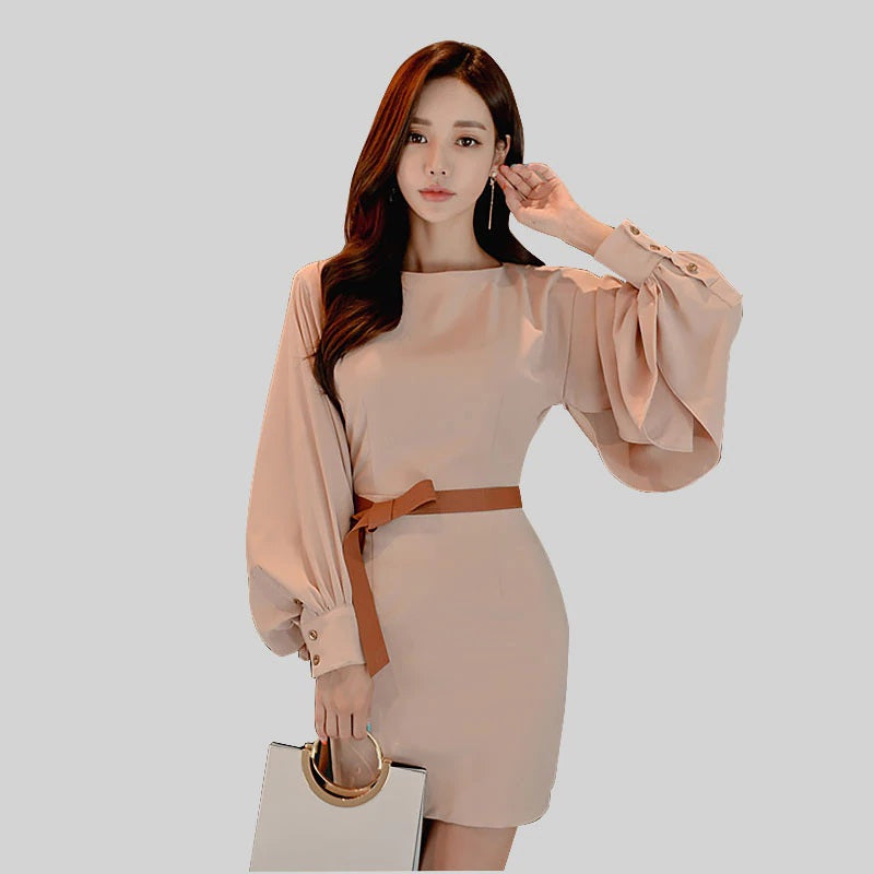 Casual Chiffon Lantern Sleeve Office Bodycon Mini Dress