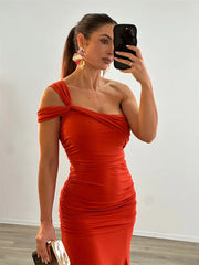 One Shoulder Backless Off-shoulder Sleeveless Bodycon Elegant Long Dresses