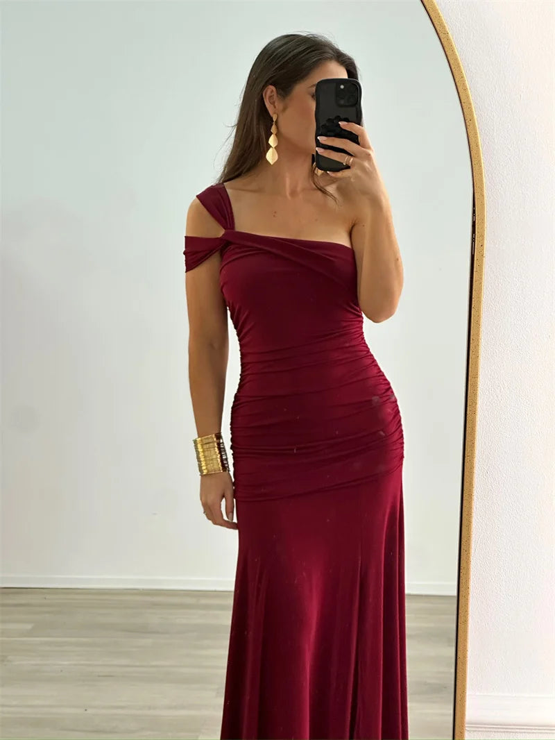 One Shoulder Backless Off-shoulder Sleeveless Bodycon Elegant Long Dresses