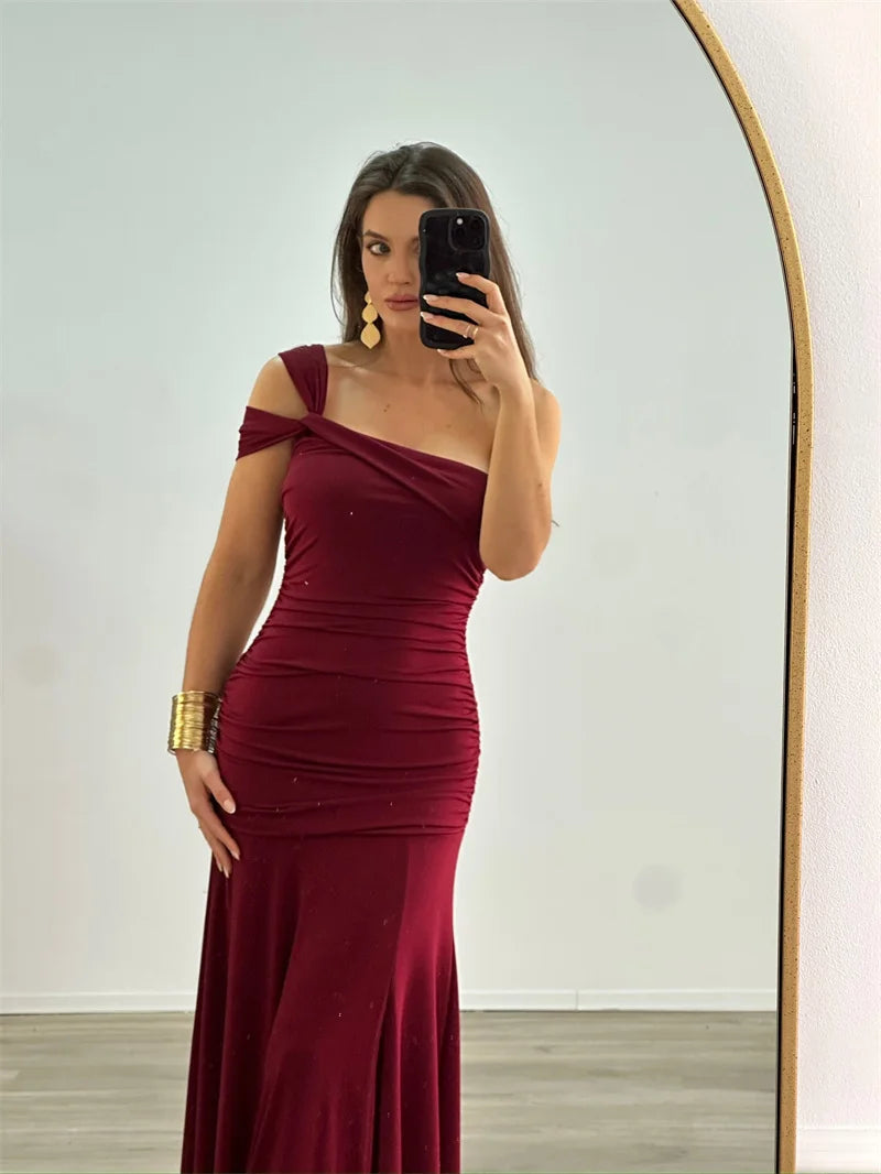 One Shoulder Backless Off-shoulder Sleeveless Bodycon Elegant Long Dresses