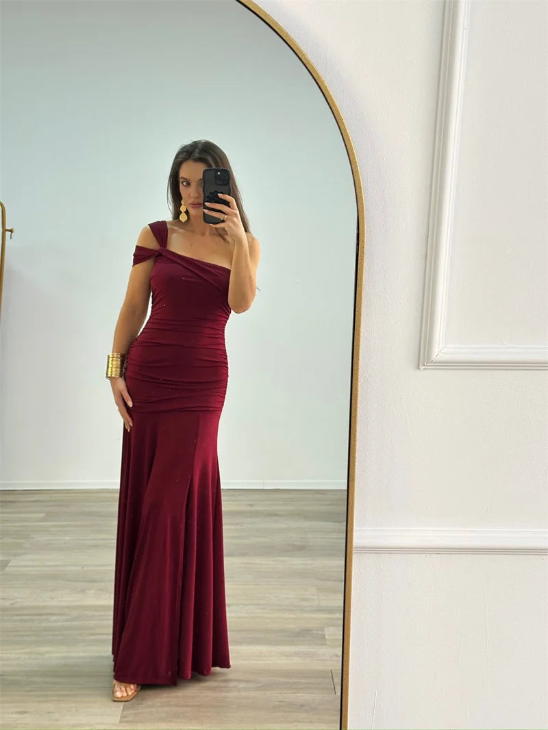 One Shoulder Backless Off-shoulder Sleeveless Bodycon Elegant Long Dresses