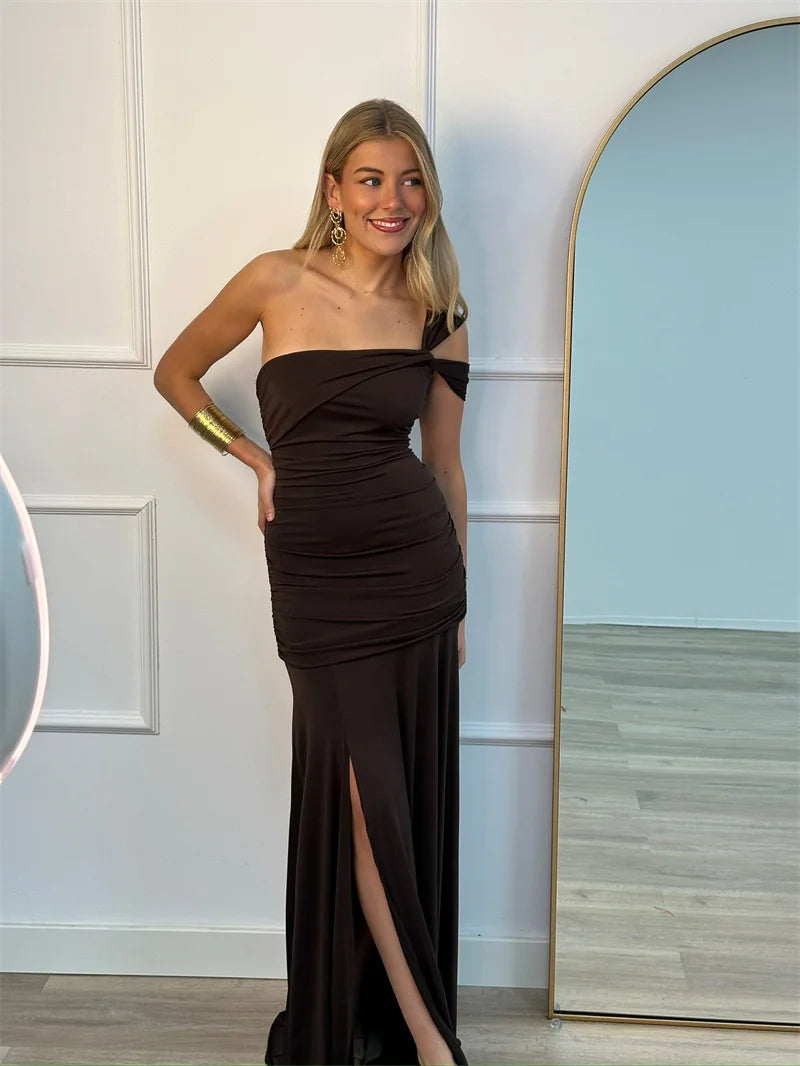 One Shoulder Backless Off-shoulder Sleeveless Bodycon Elegant Long Dresses
