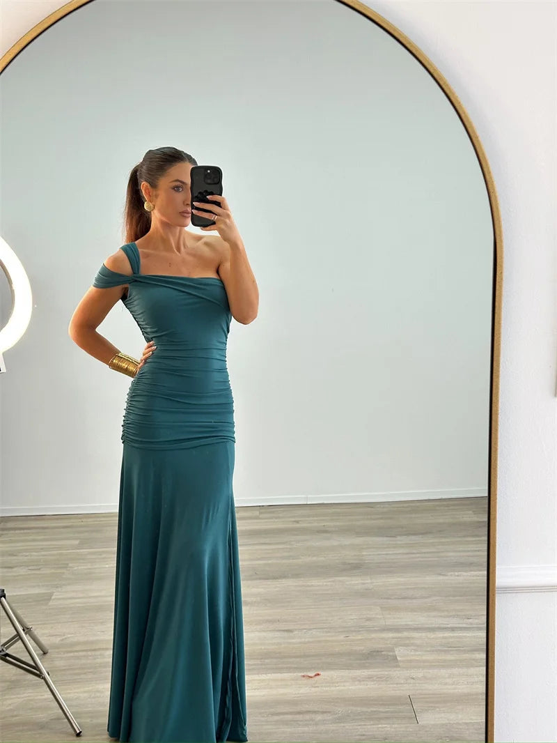 One Shoulder Backless Off-shoulder Sleeveless Bodycon Elegant Long Dresses