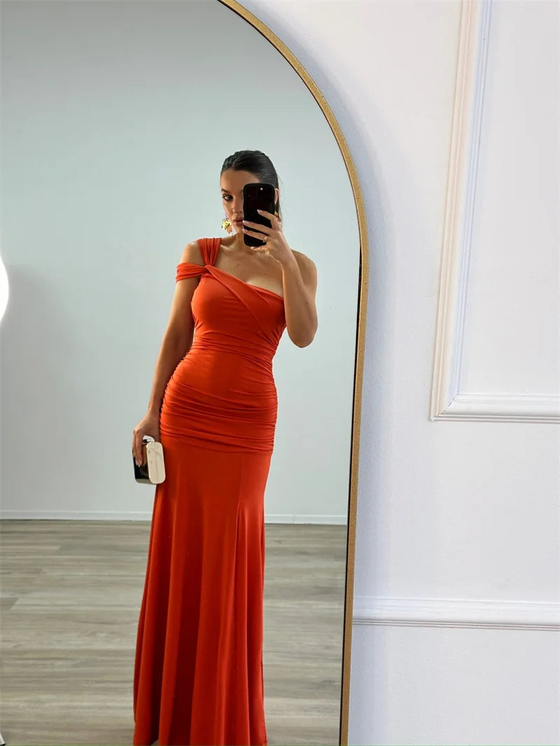 One Shoulder Backless Off-shoulder Sleeveless Bodycon Elegant Long Dresses