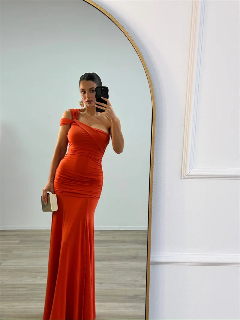 One Shoulder Backless Off-shoulder Sleeveless Bodycon Elegant Long Dresses