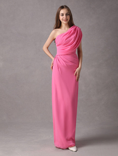 One Shoulder Chiffon Floor Length Bridesmaid Dress