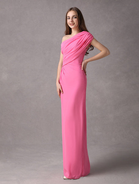 One Shoulder Chiffon Floor Length Bridesmaid Dress
