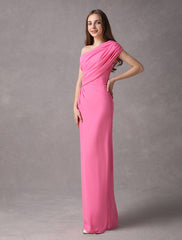 One Shoulder Chiffon Floor Length Bridesmaid Dress