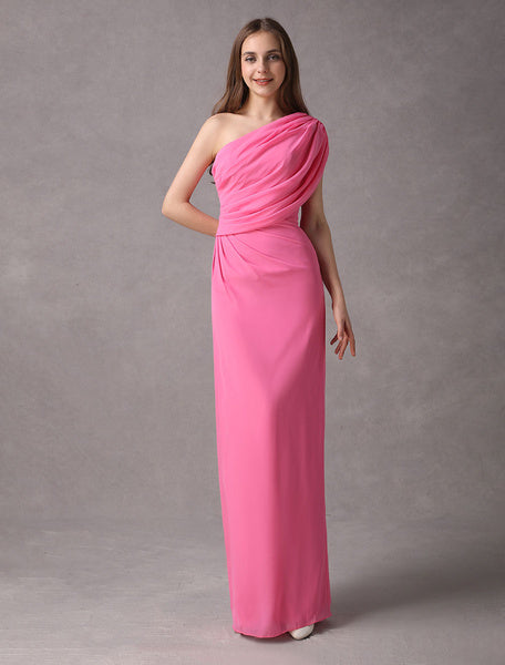 One Shoulder Chiffon Floor Length Bridesmaid Dress