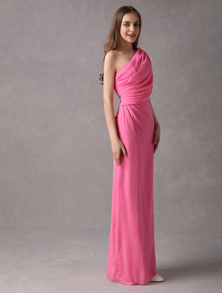 One Shoulder Chiffon Floor Length Bridesmaid Dress