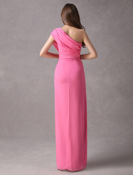 One Shoulder Chiffon Floor Length Bridesmaid Dress